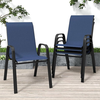 Patio Dining Chairs, Stackable Textilene Mesh, Dark Blue, Set of 4