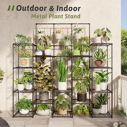 Metal Plant Stand Outdoor 63" Tall Plant Shelf for Plants 14-Tier Large Plant Sheves for Indoor Plants Living Room Heavy Duty Rack Garden Balcony Patio Hanging Planter