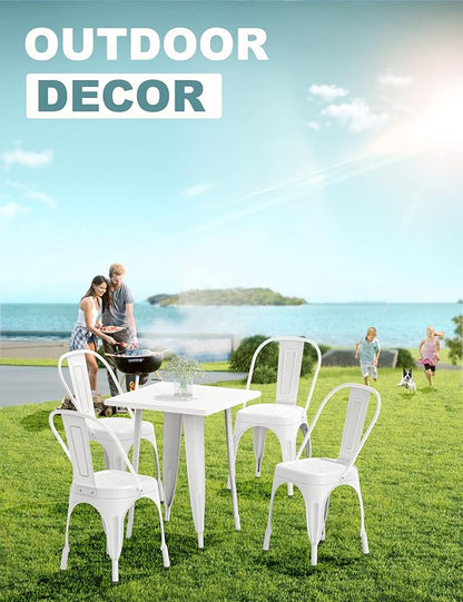 Patio Dining Chairs Matte White Metal Farmhouse Stackable Set of 4