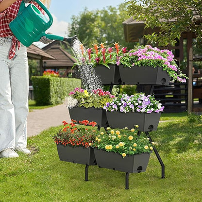 Raised Garden Beds with 6 Garden Planter Boxes Indoor Outdoor Vertical Raised Bed for Gardening Standing Planter Box with Legs, 3 Tier Elevated Herbs Flowers Garden Planter for Patio, Balcony, Gray