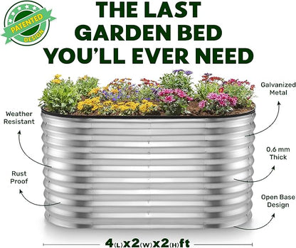 Plant & Plot Galvanized Raised Garden Beds Outdoor // 4×2×2 ft Planter Raised Beds for Gardening, Vegetables, Flowers // Large Metal Garden Box (Silver) // Patented Tool-Free Design