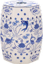 Decorative Garden Stool with Blue Ceramic Seat and Stone Frame