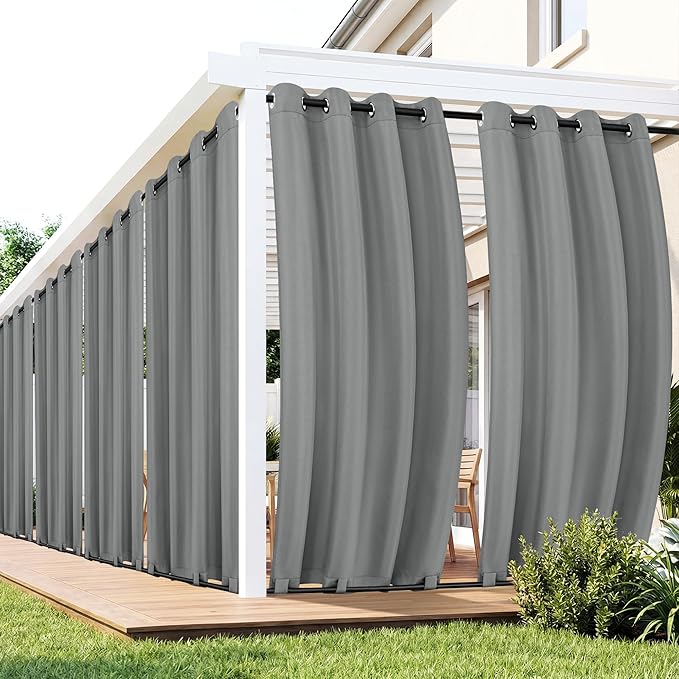 Gazebo Curtains Outdoor Waterproof 6 Panels - Windproof, Privacy, Weatherproof Outside Drapes for Patio Pergola Porch, Grommet Top and Tab Bottom Drape, 54x95 Inch, Grey