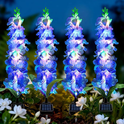 Solar Garden Lights, Solar Blue Delphinium Flowers Lights 8 Pack 160 LEDs, Waterproof Outdoor Light Two Lighting Modes for Outside Wedding Party Garden Yard Patio Lawn Decor