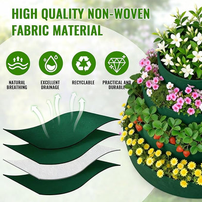 4 Pcs Plant Grow Bags 4 Tiered Strawberry Planter Tower Fabric Raised Garden Beds, 39 Inch Nonwoven Strawberry Pyramid Planter for Vegetables Flower Herbs Gardening Outdoor Growing (Green)