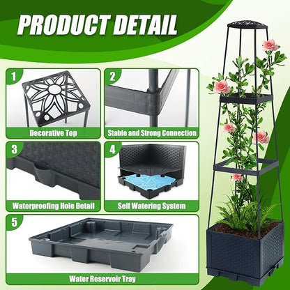 2 Packs Raised Garden Bed Tomato Planter Box with Trellis,44.8" Self-Watering Tomato Cage with Trapezoidal Trellis for Climbing Plants Flowers Vegetables Vine in Patio Garden Indoor Outdoor
