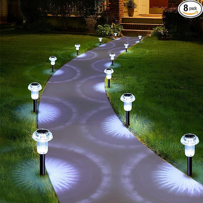 Solar Lights Outdoor Pathway Waterproof 8 Pack Cold White LED Acrylic Mushroom Decorative Garden Lights for Yard Landscape Patio Outside Decor