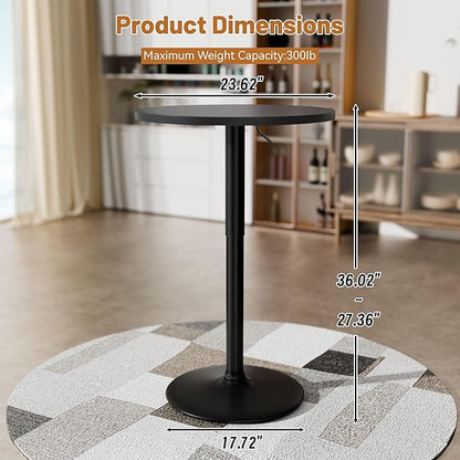 Flamaker Round Bistro Pub Table 23.6 Inch Height Adjustable 360° Swivel Bar Table Metal Base for Pub, Dining Room, Party (4, Full Black)