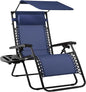 Best Choice Products Folding Zero Gravity Outdoor Recliner Patio Lounge Chair w/Adjustable Canopy Shade, Headrest, Side Accessory Tray, Textilene Mesh - Navy Blue