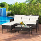 Conversation Set, 3-Piece Off White Rattan Patio Sofa with Glass Table
