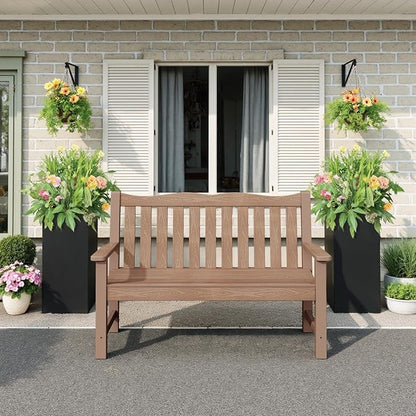Stoog All-Weather Outdoor Bench, 2-Person Poly Lumber Garden Bench with 800lb Capacity, Never Fade & Rust-Proof, for Backyard, Patio, Deck, and Porch, Teak