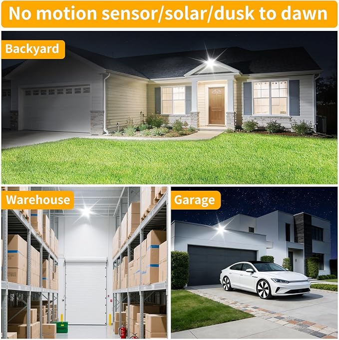 60W LED Flood Light Outdoor with 6ft Plug, 7200LM Brighter Exterior Security Lights, 5000K Daylight Floodlights, IP66 Waterproof for Yard, Garage, Workshop, Lawn, 2 Pack