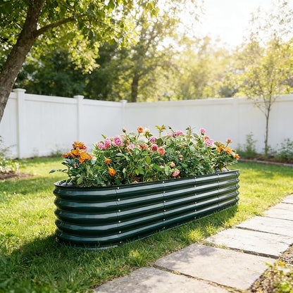 Gardmax Galvanized Raised Garden Bed, Lightweight Planter Boxes Outdoor with Easy Assembly, Large Garden Bed for Vegetables, Fruits, Flower Dark Green 8FT
