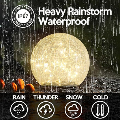 Outdoor Waterproof IP65 Solar Globe Lights, Led Solar Light Balls for Lawn Garden Patio Table Art Decoration, Yard Landscape Illuminated Cracked Glass Sphere Gazing Ball Lights, Round Ornaments Orbs