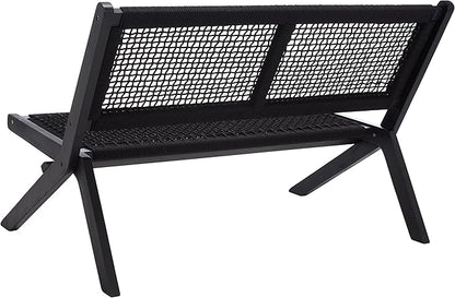 SAFAVIEH Outdoor Collection Kobina Black Acacia Wood/Black Rope Foldable Bench