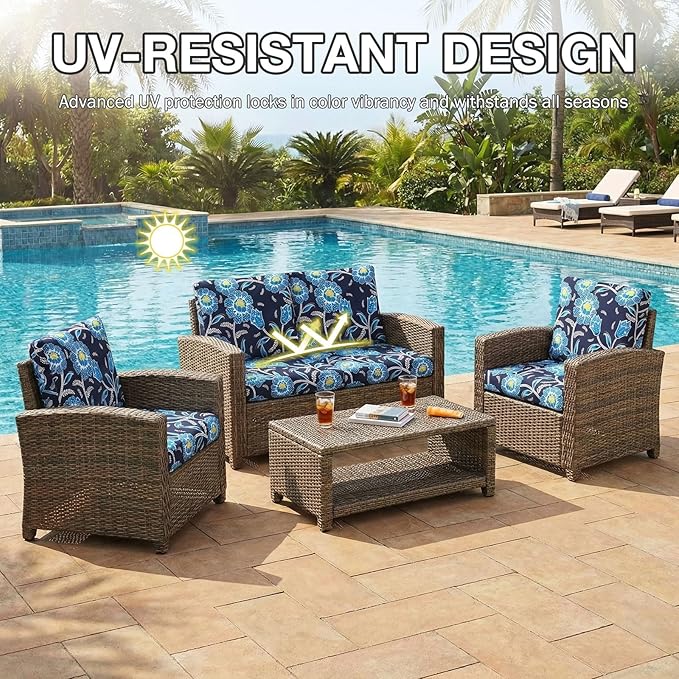 Cushion Covers 14-Piece Set, Bluebell Stretch Fabric for Outdoor Furniture