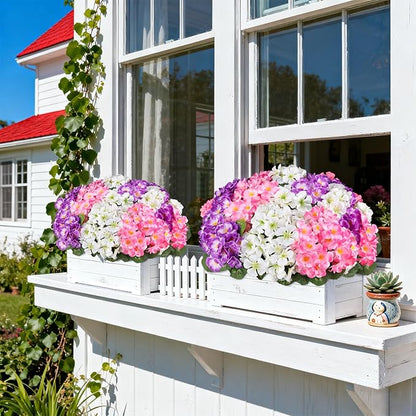 Artificial Geraniums Flowers for Outdoors, 6 Bundles Realistic Silk Fake Geranium, No Fade Faux Plants for Hanging Baskets, Window Boxes, Planters - Porch, Patio, Garden Decor(Mix Colors)