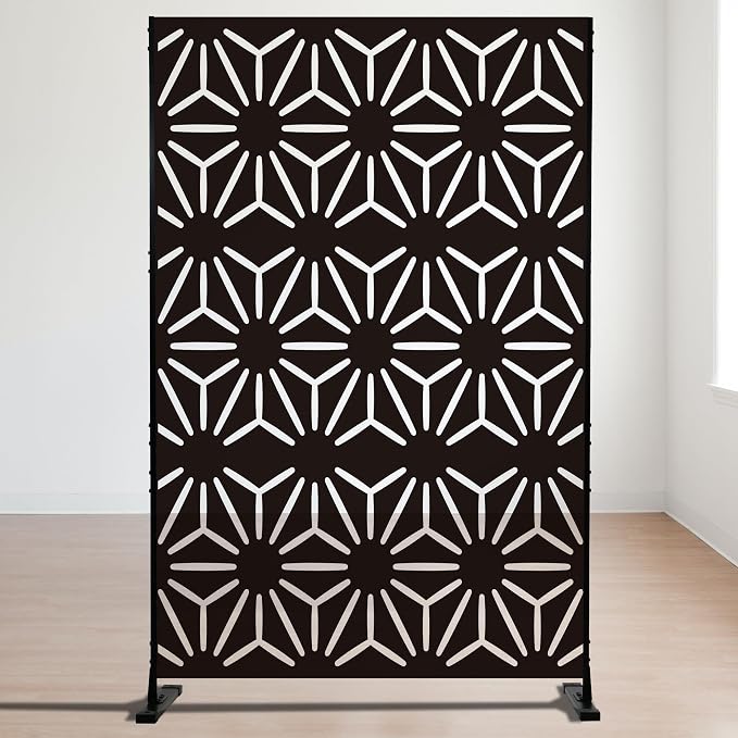 Decorative Fences Metal Privacy Screen, Black Hexagonal Star, 74 in H