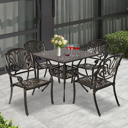 Patio Dining Table,Cast Aluminum Patio Table with Umbrella Hole, Outdoor Bistro Table for Backyard, Garden, Patio (35" Rectangle Dining Table)