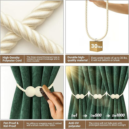 Hion Magnetic Curtain Tiebacks Beige 2pcs, Curtain Tiebacks Buckles Holdbacks Holders Hooks Clip for Home Bedroom Office Decorative Curtain