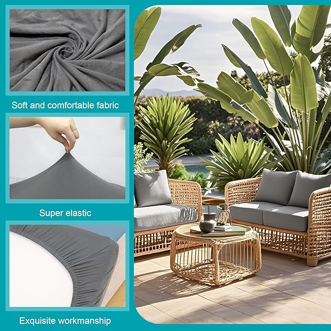 Cushion Covers, 12 Pack Stretch Microfiber Patio Slipcovers in Grey