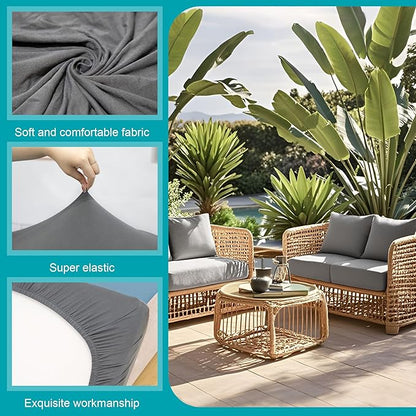 Cushion Covers, 12 Pack Stretch Microfiber Patio Slipcovers in Grey