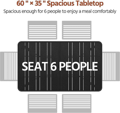 Yaheetech Outdoor Dining Table for 6 People, Rectangle Metal Slatted Patio Table with Umbrella Hole, Outdoor Furniture Garden Table for Garden Poolside, Backyard, Black
