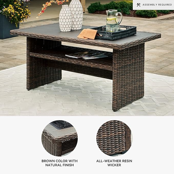Signature Design by Ashley Brook Ranch Casual Outdoor Multi-use Table with 1 Fixed Shelf, Dark Brown & Gray