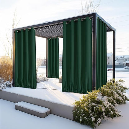 NICETOWN Canvas Outdoor Curtains for Christmas 2 Panels, Dark Green, W52 x L84 per Panel - Waterproof & Windproof Sun Shades with Grommet & Back Tab & Rod Pocket, Free Rope for Bottom Fixing