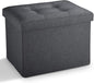 LINMAGCO Small Storage Ottoman Stool Foot Rest Stool Under Desk Stool Short Folding Ottoman Linen Cloth Dark Gray 17X13X13IN