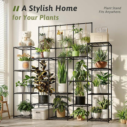 Metal Plant Stand Outdoor 63" Tall Plant Shelf for Plants 14-Tier Large Plant Sheves for Indoor Plants Living Room Heavy Duty Rack Garden Balcony Patio Hanging Planter