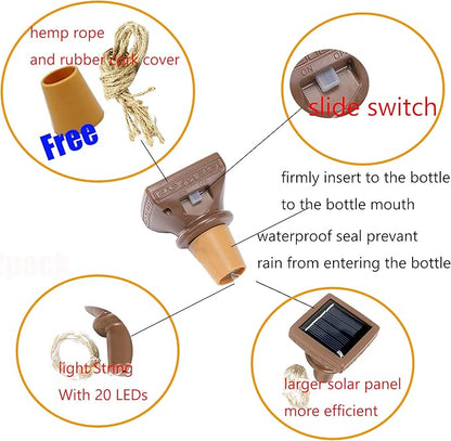 Solar Wine Bottle String Lights, 12 Pack, Cool White, Waterproof