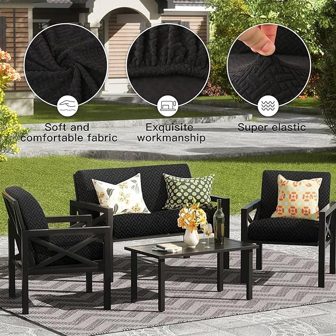 Cushion Covers, 8-Pack Black Outdoor Slipcovers, Water-Repellent Fabric