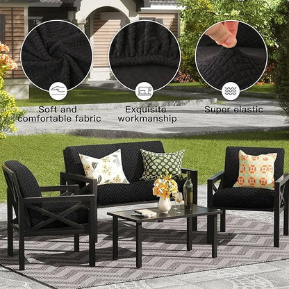 Cushion Covers, 8-Pack Black Outdoor Slipcovers, Water-Repellent Fabric