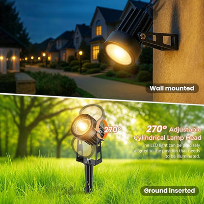 Plug and Play Low Voltage Landscape Lighting Kit, 8-Pack Wired Landscape Lights with Smart Transformer, Warm White Waterproof Outdoor LED SpotLights for Yard, Garden, Pathway, Tree
