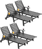 Carauci Lounge Chair Outdoor Set of 4, HDPE Chaise Lounge with Wheels, 5-Position Adjustable Backrest & 2 Cup Holders Patio Lounge Chair, All-Weather Pool Sun Lounger for Poolside, Backyard, Black