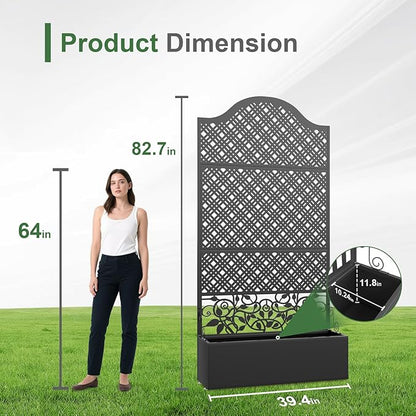 Metal Raised Garden Bed with Trellis & Privacy Screen - 83"x40"x11.8" Freestanding Planter Box for Patio Balcony, Modern Planter with Drainage Holes for Climbing Plants, Flowers & Vegetable