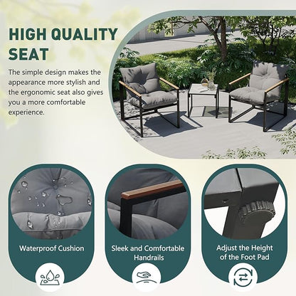 Outdoor Wicker Patio Furniture Set, Rattan Sectional Sofa Set with Thick Cushions (Grey, 3 Piece Conversation Set)