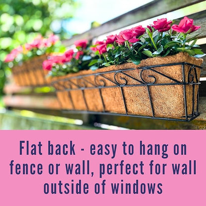 LaLaGreen Wall Mounted Planters - 30 Inch, 4 Pack Window Flower Boxes Basket Outdoor, Balcony Planter Over The Rail, Deck Railing Hanging with Coco Liners, Metal Horse Troughs Fence Patio Porch