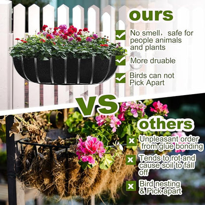 2PCS 24Inch Upgraded Planter Basket Liners Fabric Window Box Liners Felt Trough Planter Liner Black Flower Basket Liner Non-Woven Hanging Plant Liner for Planters Garden Fence - Avoid Bird Nesting