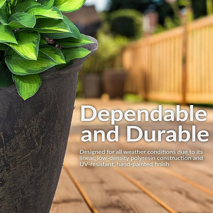 Sunnydaze 24-Inch Anjelica Large Plastic Pot for Plants - Outdoor Double-Walled Large Plastic Planter with Drillable Drainage Holes - Sable - 2pk