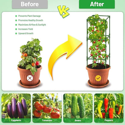 Legigo 4 Pack Square Tomato Cages for Garden- Up to 45 Inch Tomato Trellis Plant Cages Support, Tomato Stakes and Supports Cage for Climbing Vegetables Raised Garden Bed Cucumbers Peppers Flowers