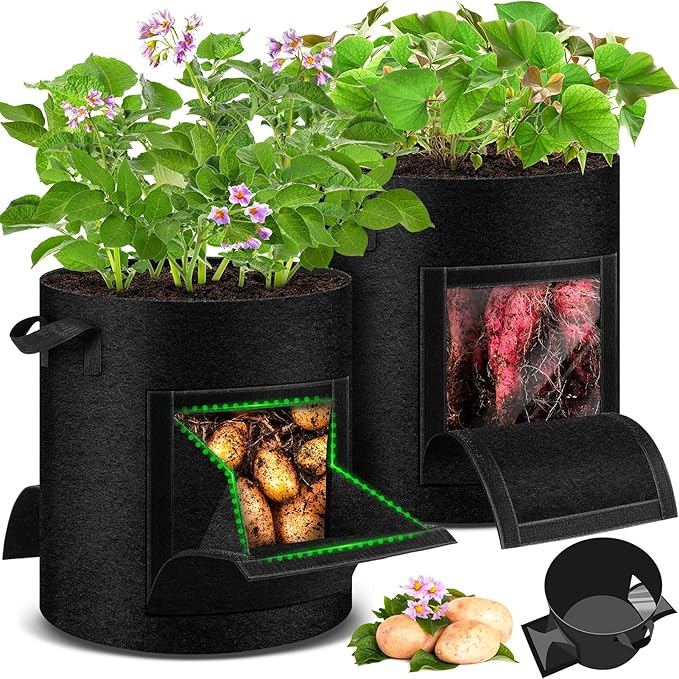 2 Pack 20 Gallon Potato Grow Bags with Pull-Down Harvest Window, Potato Bags for Growing Potatoes Heavy Duty Thickened Nonwoven Fabric Gardening Vegetable Growing Bags with Visible Window