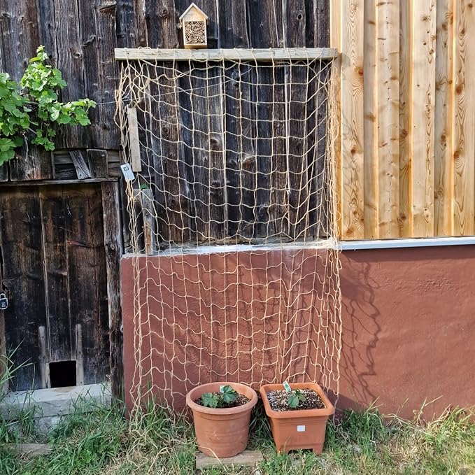 Jute Trellis Netting - Jute Netting for Garden, Heavy Duty Plant Support Netting for Climbing Plants, Cucumber, Vine, Fruits & Vegetables, Climbing Vining Plants (6.6 Ft x 9.8 Ft, 3.9 Inch Squares)