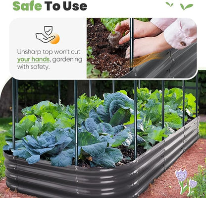 KING BIRD Raised Garden Bed with Cover Galvanized Oval Planter Garden Box Outdoor for Gardening, Vegetables, Flowers 94.5x47.2x11.8 in, White