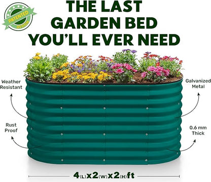 Plant & Plot Galvanized Raised Garden Beds Outdoor // 4×2×2 ft Planter Raised Beds for Gardening, Vegetables, Flowers // Large Metal Garden Box (Dark Green) // Patented Tool-Free Design