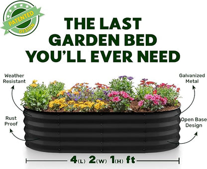 Plant & Plot Galvanized Raised Garden Beds Outdoor // 4×2×1 ft (2-Pack) Planter Raised Beds for Gardening, Vegetables, Flowers // Large Metal Garden Box // Patented Tool-Free Design (Black)