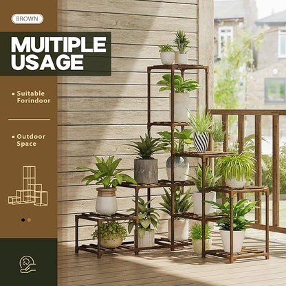 Bamworld Plant Stand Indoor Corner Plant Shelf Wood Plant Holder 13 Pots for Multiple Plants Home Decor for Gardening Gifts