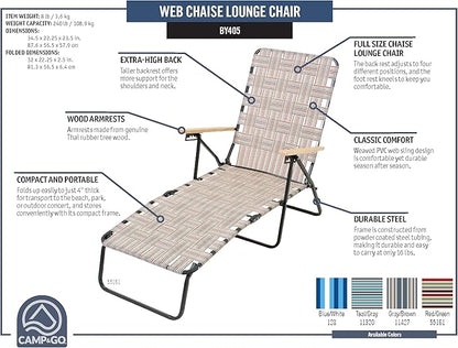 Camp & GO 4-Position Folding Web Lawn Chair Outdoor Lounger, Blue/White undefined/White
