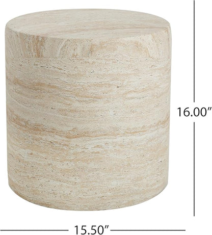 Christopher Knight Home Outdoor Round Side Table,Patio Garden Stool End Coffee Table,Decorative Accent Table for Patio,or Balcony,Lightweight Concrete Material,Travertine